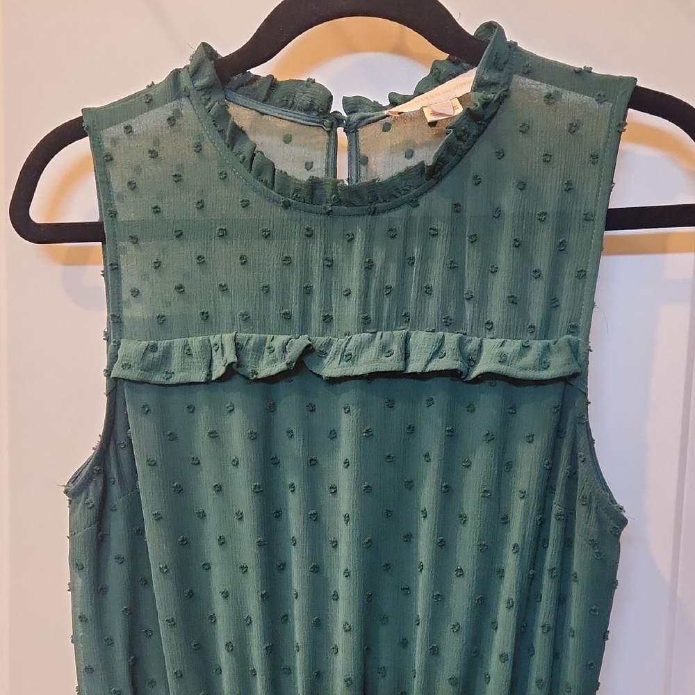 Womens Monteau Green Smocked Smocked Waist Midi Sundress Size Large - Picture 2 of 8